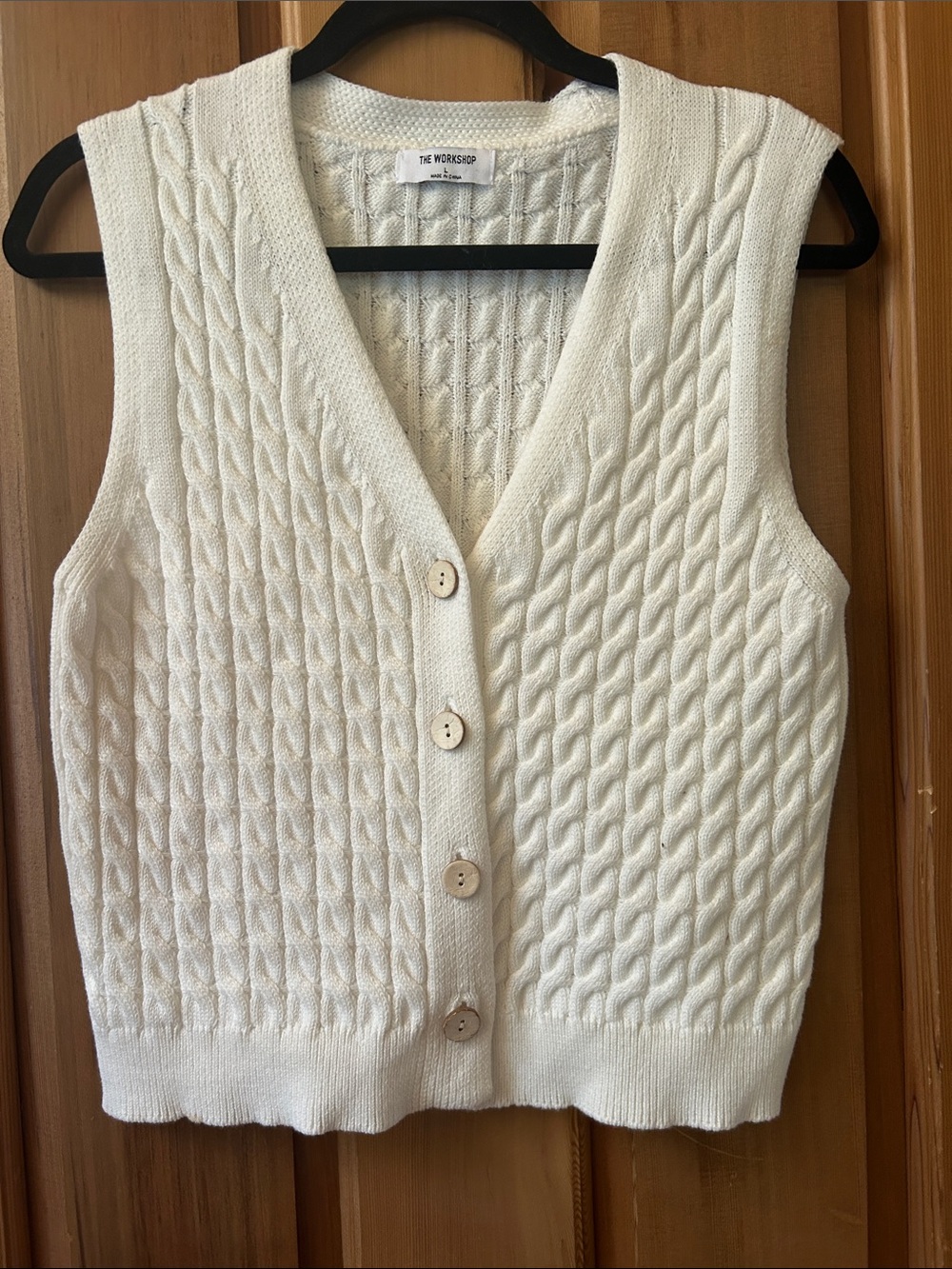 The Workshop Clothing Cream Cable-Knit Button Vest